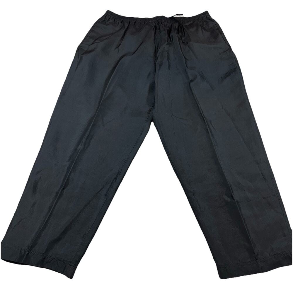 EVR Womens 1X Black 100% Silk Pull On Crop Pants Wide Leg Elastic Waist